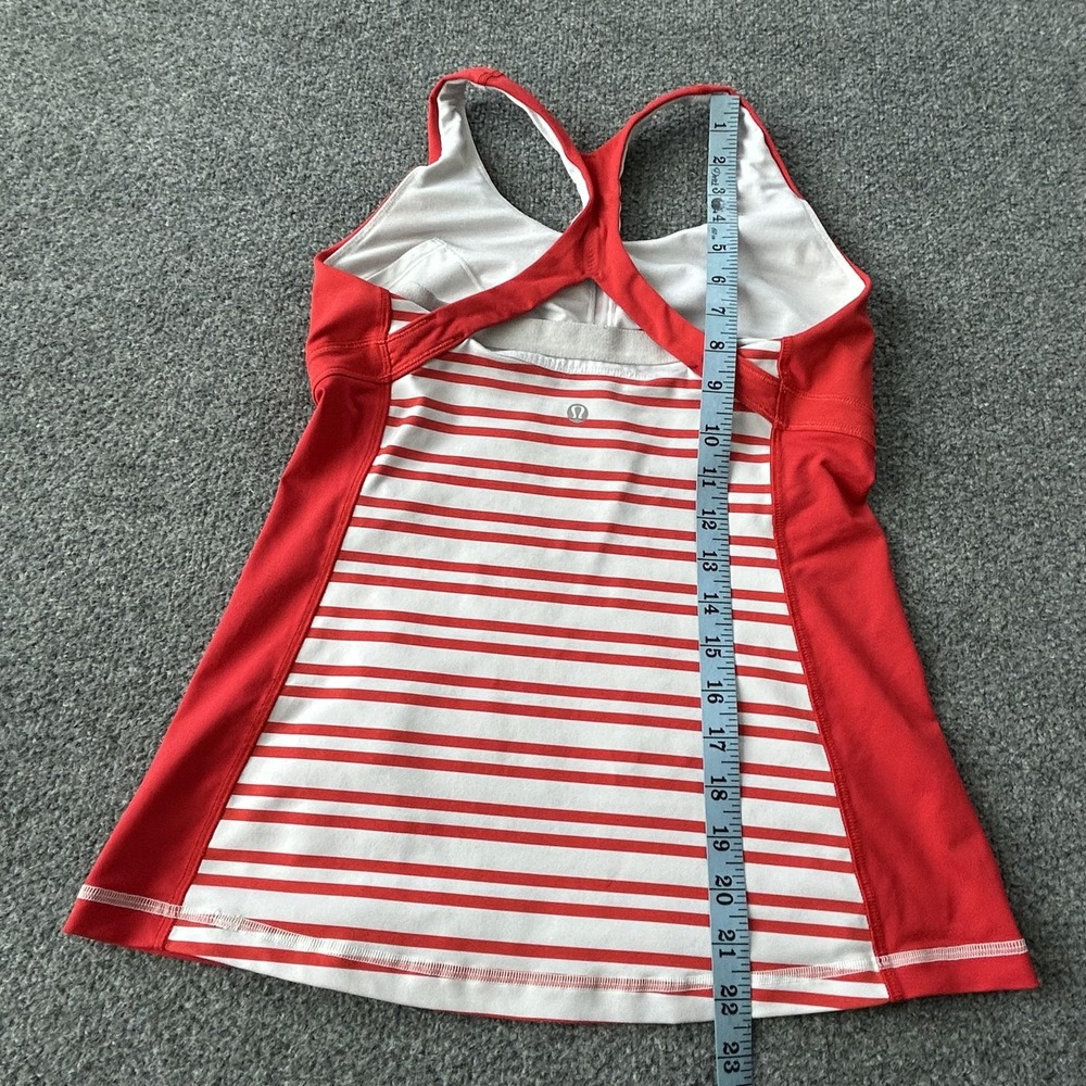 Lululemon Run Tank Built-In Bra Red White Stripe Criss Cross Back‎ Women's - Picture 8 of 11